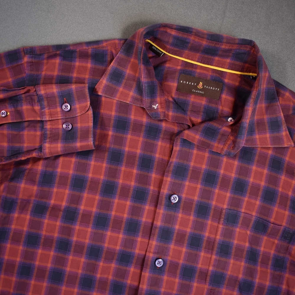 Robert Talbott Classic‎ Long Sleeve Button Down Plaid Red Medium